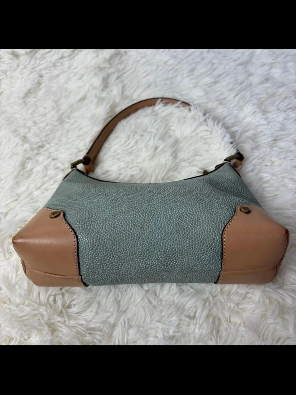 Mulberry Sage Pebbled Leather Shoulder Bag with Tan Trim